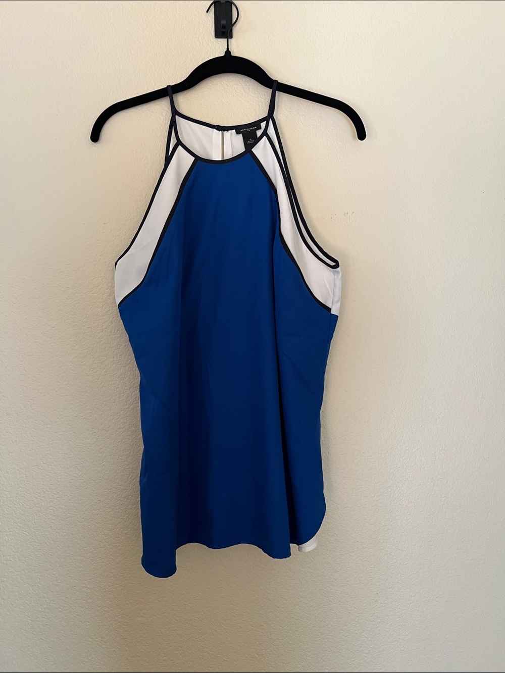 Ann Taylor Blue and White Halter Camisole with Black Trim